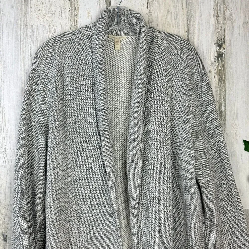 EILEEN FISHER Cardigan Medium Organic Cotton Shawl Collar Open Front Gray